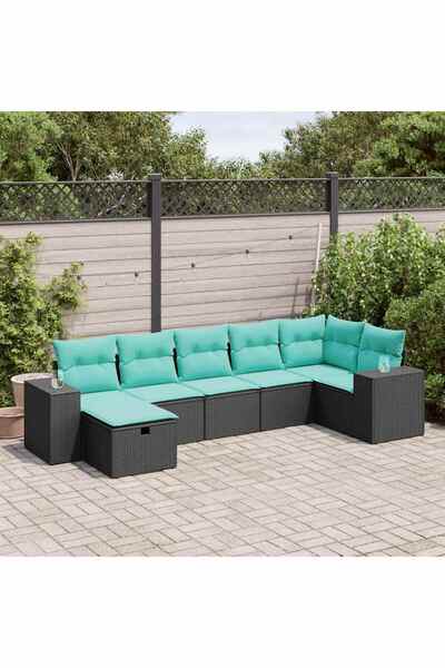 vidaxl Set canapele de gradina cu perne, 7 piese, negru, poliratan