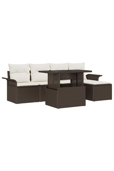 vidaxl Set de canapele pentru gradina cu perna 6 pcs Maro Rattan poli