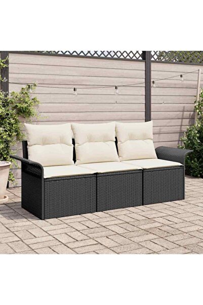 vidaxl Set de canapele pentru gradina cu perna 3 pcs Negru Rattan poli