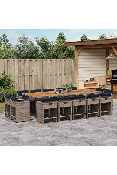 vidaxl Set mobilier de gradina cu perne, 15 piese, gri, poliratan