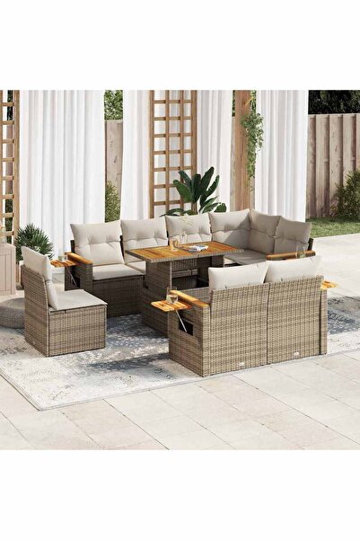 vidaxl Set canapele gradina cu perne 9 piese bej poliratan/lemn acacia