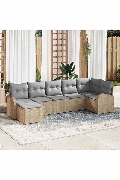 vidaxl Set de canapele pentru gradina cu perna 7 pcs Bej Rattan poli