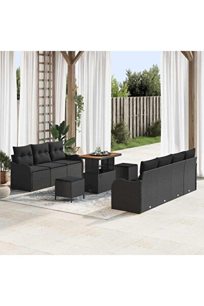 vidaxl Set de canapele pentru gradina cu perna 10 pcs Negru poliratan