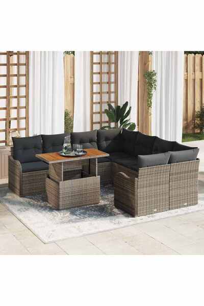 vidaxl Set de canapele pentru gradina 9 pcs Gri Rattan poli