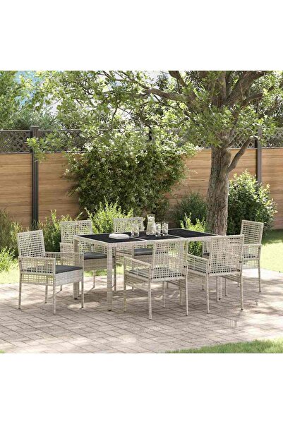 vidaxl Set de masa pentru gradina 7 pcs Gri deschis poliratan