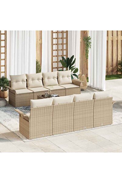 vidaxl Set de canapele pentru gradina 9 pcs Bej Rattan poli