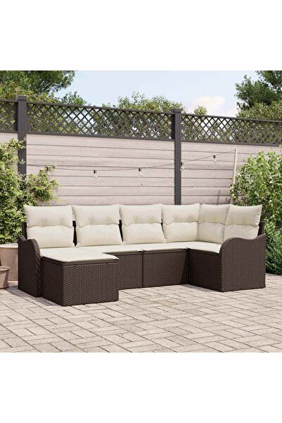 vidaxl Set de canapele pentru gradina cu perna 6 pcs Maro Rattan poli