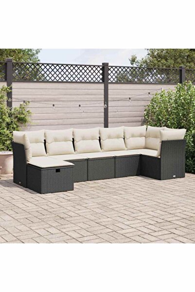 vidaxl Set canapele de gradina cu perne, 7 piese, negru, poliratan