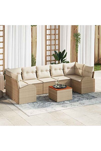 vidaxl Set de canapele pentru gradina cu perna 8 pcs Bej poliratan