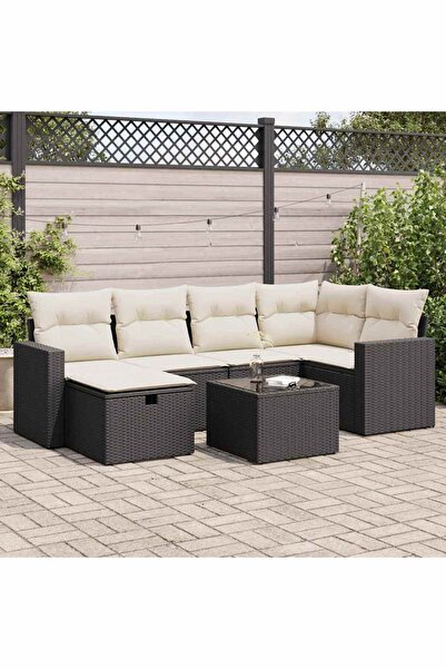 vidaxl Set canapele de gradina cu perne, 7 piese, negru, poliratan