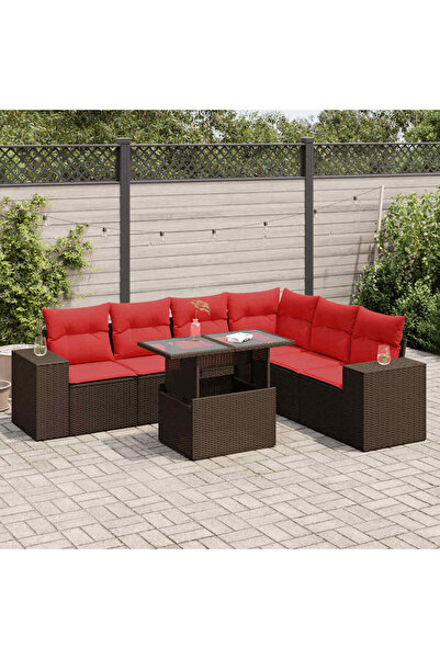 vidaxl Set mobilier de gradina cu perne, 7 piese, maro, poliratan