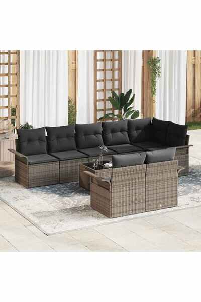 vidaxl Set de canapele pentru gradina cu perna 9 pcs Gri Rattan poli