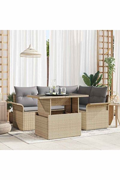 vidaxl Set de canapele pentru gradina cu perna 5 pcs Bej Rattan poli