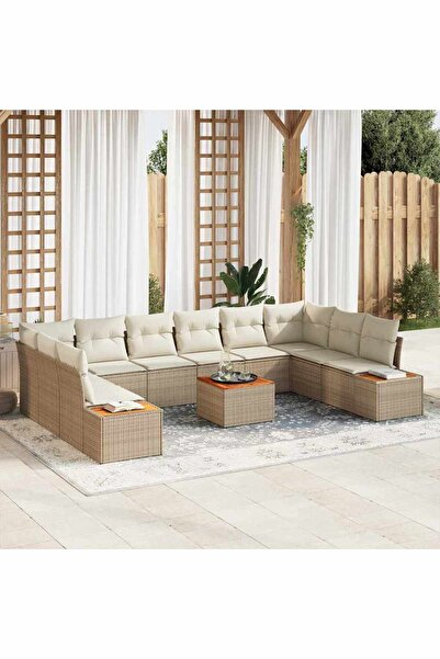 vidaxl Set de canapele pentru gradina cu perna 11 pcs Bej Rattan poli