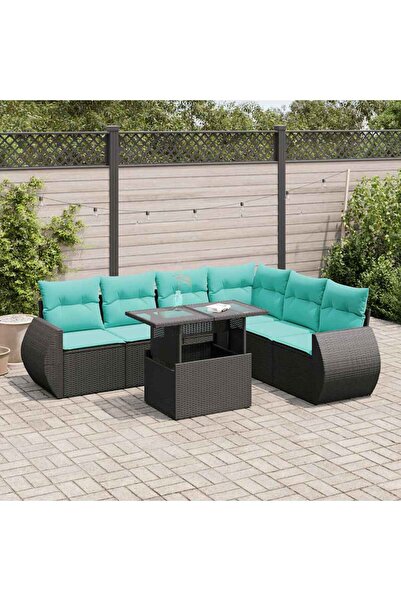 vidaxl Set canapele gradina perne 7 piese negru, poliratan/lemn acacia