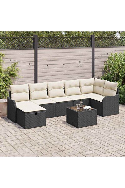 vidaxl Set de canapele pentru gradina cu perna 8 pcs Negru Rattan poli