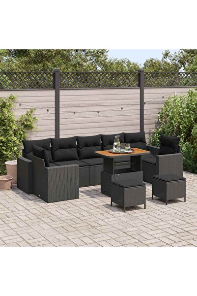 vidaxl Set de canapele pentru gradina 10 pcs Negru poliratan