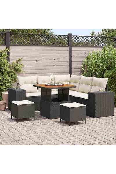 vidaxl Set de canapele pentru gradina cu perna 8 pcs Negru poliratan