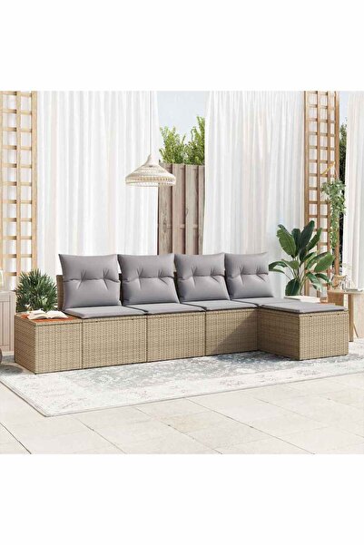 vidaxl Set de canapele pentru gradina cu perna 5 pcs Bej Rattan poli