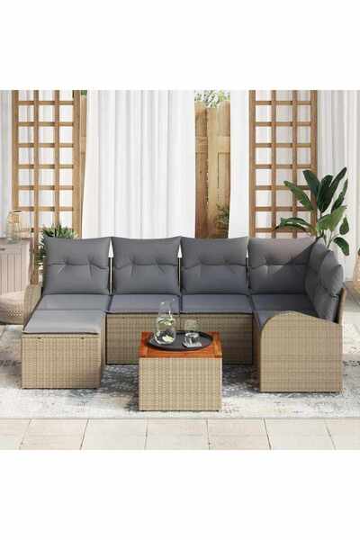vidaxl Set de canapele pentru gradina 7 pcs Beige È™i gri deschis