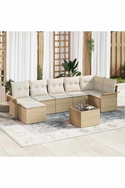 vidaxl Set de canapele pentru gradina cu perna 8 pcs Bej Rattan poli