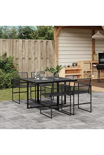 vidaxl Set mobilier de gradina, 5 piese, negru, poliratan