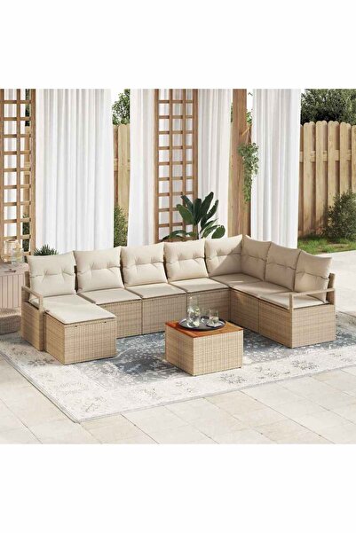 vidaxl Set de canapele pentru gradina cu perna 9 pcs Bej poliratan