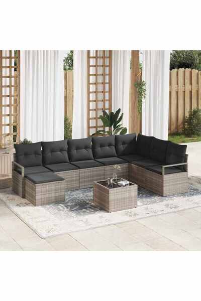 vidaxl Set de canapea cu perna 8 pcs Gri deschis poliratan
