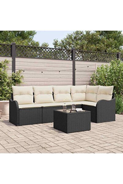 vidaxl Set de canapele pentru gradina cu perna 6 pcs Negru Rattan poli