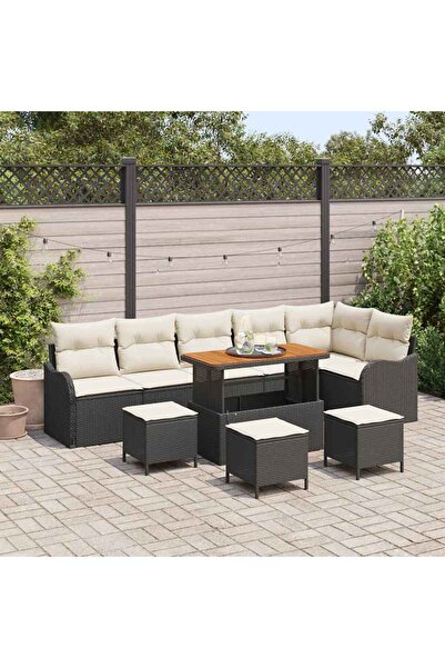 vidaxl Set de canapele pentru gradina cu perna 10 pcs Negru poliratan
