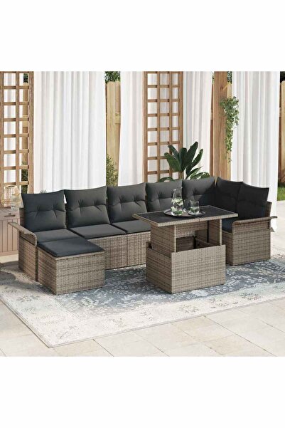 vidaxl Set de canapele pentru gradina cu perna 8 pcs Gri Rattan poli