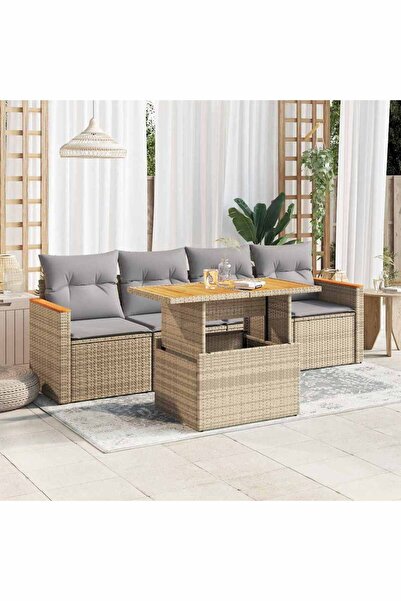 vidaxl Set canapele de gradina cu perne 5 piese bej poliratan/acacia