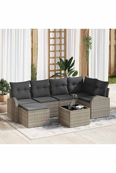 vidaxl Set de canapele pentru gradina 7 pcs Gri deschis poliratan