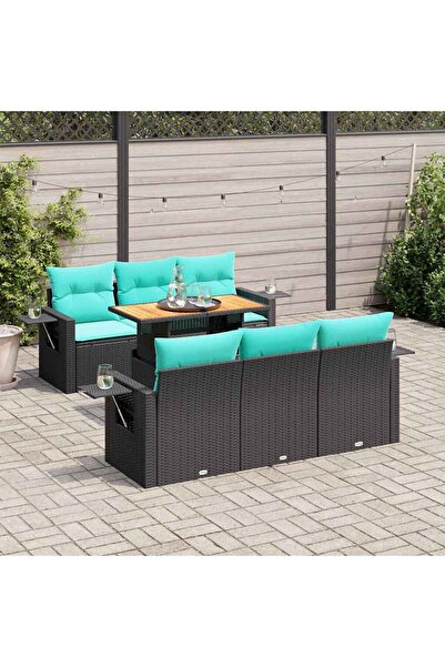 vidaxl Set canapele de gradina cu perne, 7 piese, negru, poliratan