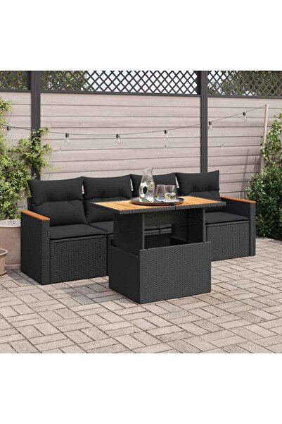 vidaxl Set mobilier de gradina cu perne, 5 piese,poliratan/lemn acacia