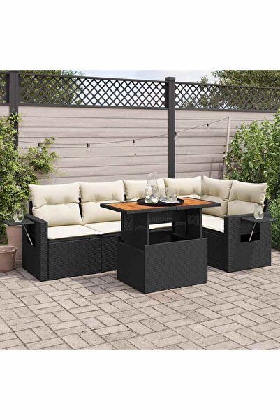 vidaxl Set mobilier de gradina cu perne, 6 piese, negru, poliratan