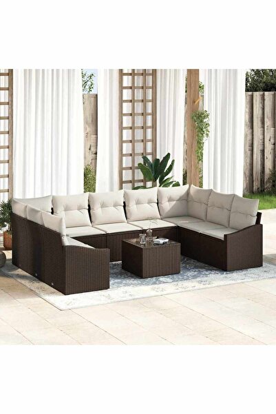 vidaxl Set de canapea cu perna 10 pcs Maro poliratan