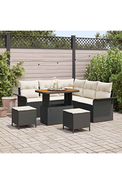 vidaxl Set de canapele pentru gradina cu perna 8 pcs Negru poliratan