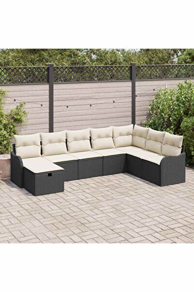 vidaxl Set de canapele pentru gradina cu perna 8 pcs Negru Rattan poli