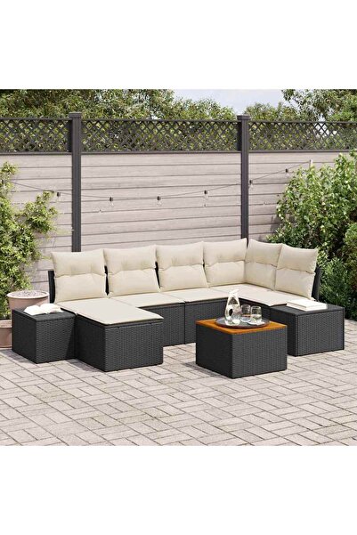 vidaxl Set de canapele pentru gradina cu perna 7 pcs Negru poliratan