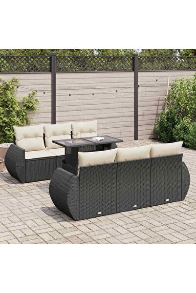vidaxl Set canapele de gradina cu perne, 7 piese, negru, poliratan