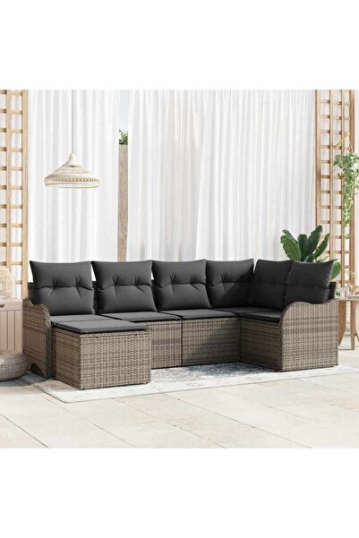 vidaxl Set de canapele pentru gradina cu perna 6 pcs Gri Rattan poli