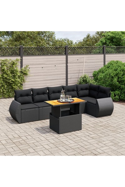 vidaxl Set canapele de gradina cu perne, 7 piese, negru, poliratan
