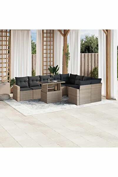 vidaxl Set canapele de gradina cu perne 10 piese gri deschis poliratan