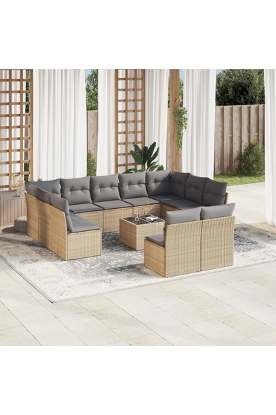 vidaxl Set canapele de gradina cu perne, 12 piese, bej, poliratan