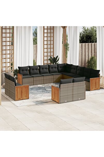 vidaxl Set mobilier de gradina cu perne, 13 piese, gri, poliratan