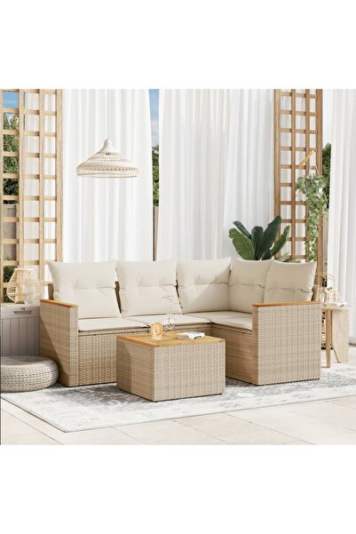 vidaxl Set canapele de gradina cu perne, 5 piese, bej, poliratan