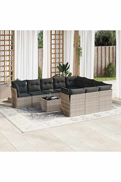 vidaxl Set canapele de gradina cu perne, 11 piese, gri, poliratan