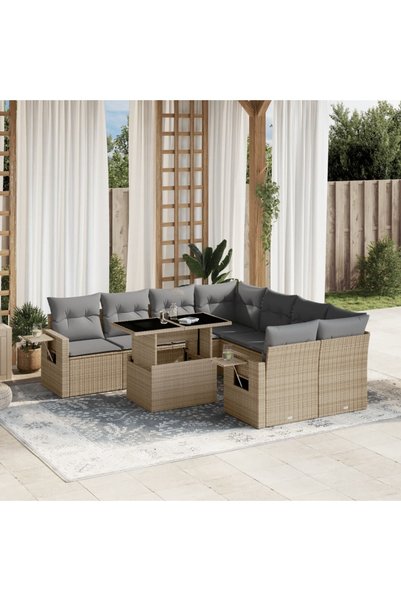 vidaxl Set canapele de gradina, 9 piese, cu perne, bej, poliratan