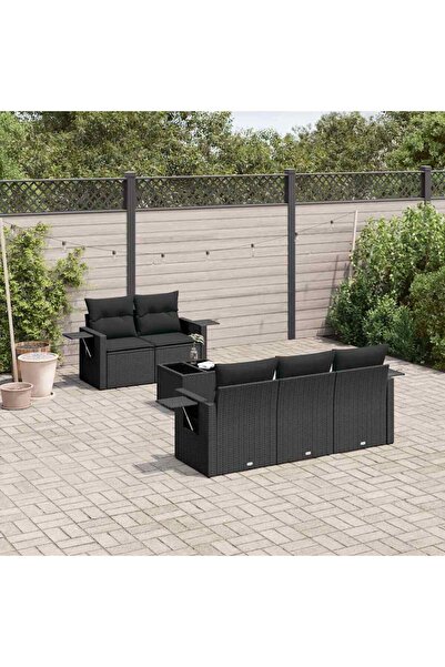 vidaxl Set mobilier de gradina cu perne, 6 piese, negru, poliratan